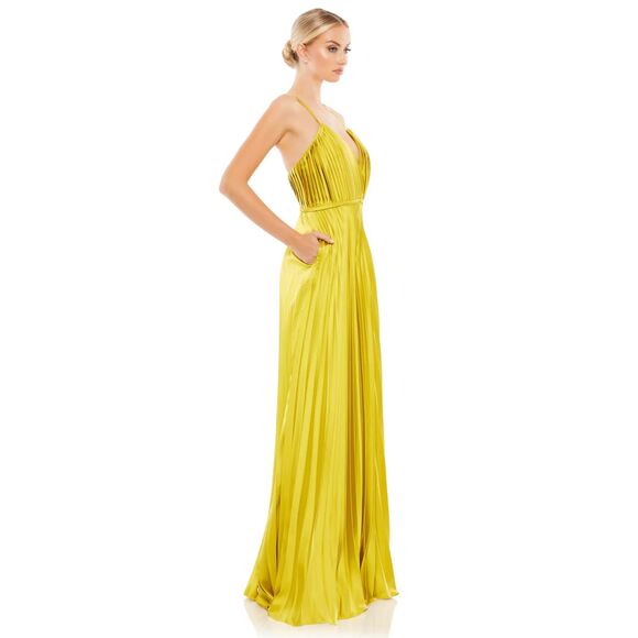 FREE SHIPPING MAC DUGGAL PLEATED PLUNGE NECK WIDE LEG JUMPSUIT, SIZE 12, NWT - Picture 2 of 10